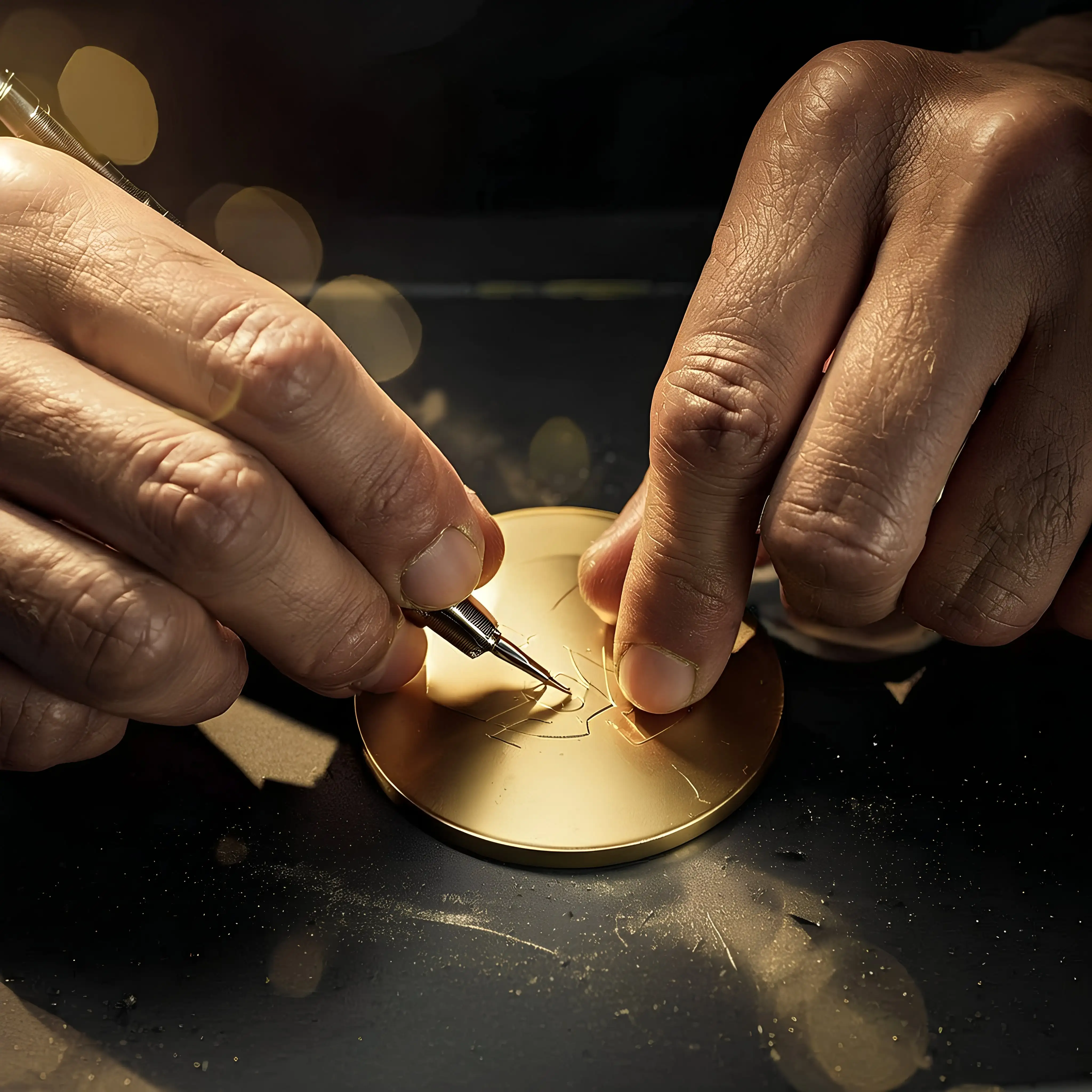 Hand graviert mit feinem Stichel das Relief einer Medaille
